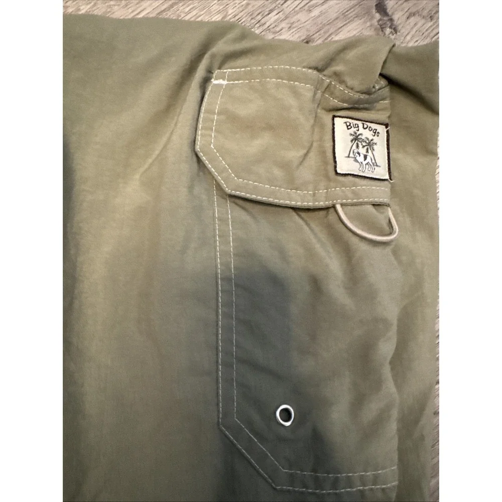 Vintage‎ Classic 80's Style BIG DOG Lined Swim Trunks w/Pockets Olive Grn SZ 2XL